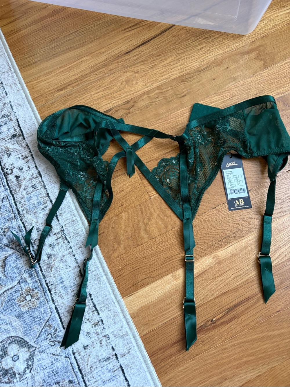 Dita Von Teese Emerald Lace Garter Belt with Satin Straps